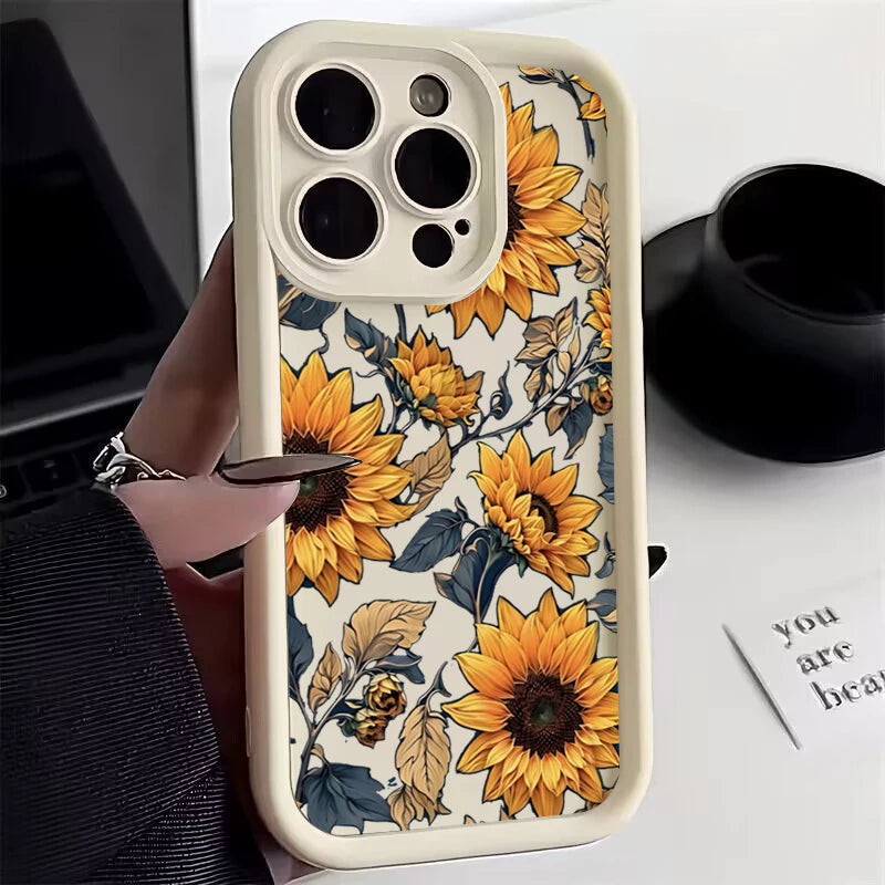 Sunflowers Printed Matte Phone Case for iPhone 14 13 11 15 16 Pro Max 12 Mini XS XR X 8 7 Plus SE2 14Pro 13Pro Soft Bumper Cover