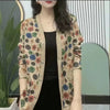 Autumn Winter Floral Printing Colorful Sweet Knitted Sweater Coat Thick Big Pockets Straight Single Breasted Cardigan Women Wild