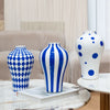 Ceramic Vase Blue Geometric Quilted Pattern Polka Dots Flower Arrangement Accessories Ceramic Crafts Home Decoration