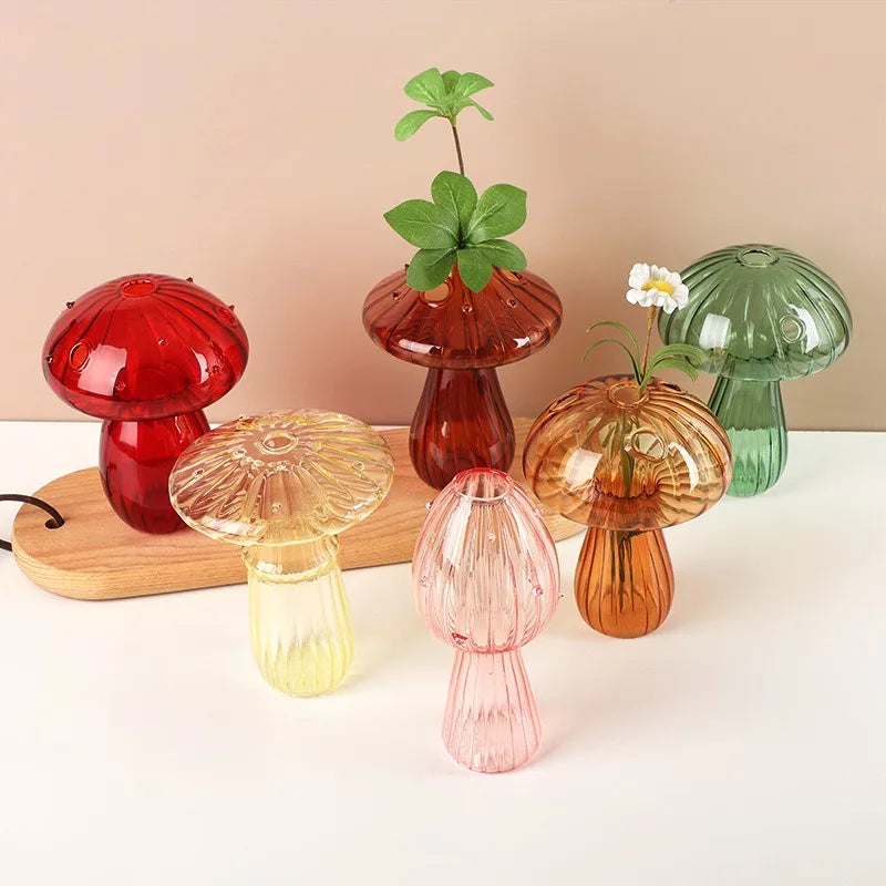 Transparent Jelly Color Mushroom Glass Vase Aromatherapy Bottle Home Small Vase Hydroponic Flower Pot Simple Table Decoration