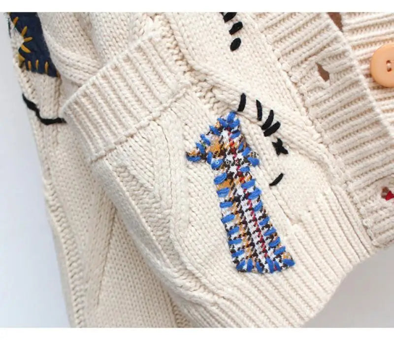 Fashion Lazy Style Embroidered Jumper Tops  Autumn Sweater Graffiti Letters Y2k Knitted Cardigan Women Oversized Cardigan Jacket