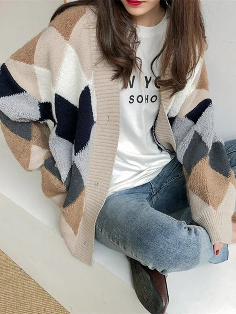 Fashion Sweater Women's Cardigan Loose Autumn and Winter Korean 2024 New Style Outerwear Knitted Jacket Medium Length