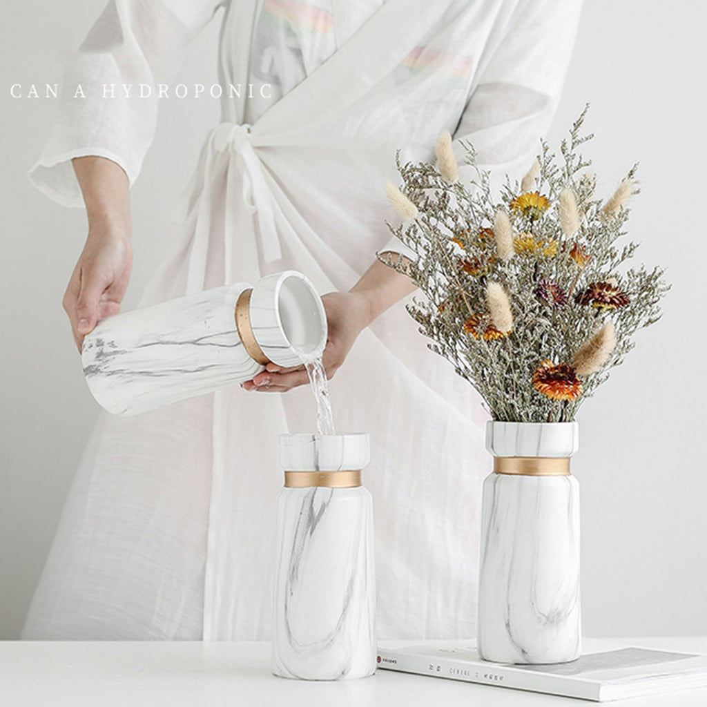 Ceramics Vase Nordic Home Living Room Decoration Vintage Marble Pattern Flower Pot Desktop Decoration
