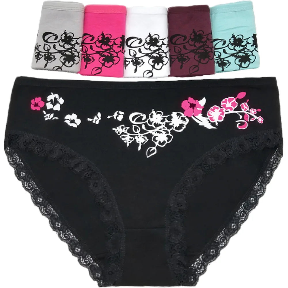 Woman Underwear Plus Size Panties Lace Sexy Underpants Girls Print Cotton Briefs For Women Fashion Female 6 Pcs/set