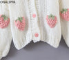 Onalippa Thick Needle Strawberry Knitted Cardigan V Neck Single Breasted Loose Cardigans Korean Long Sleeves Sweet Sweater