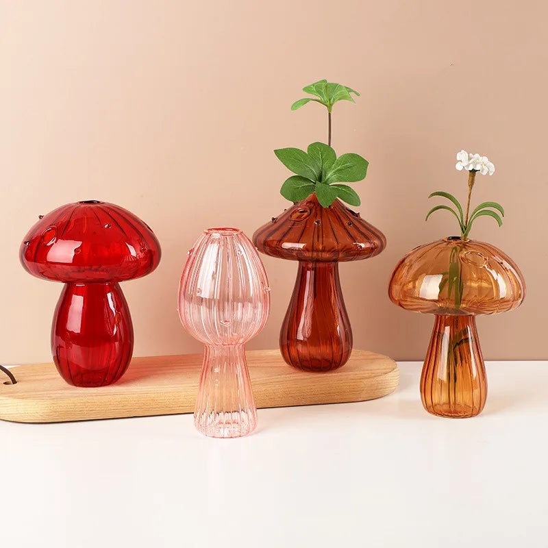 Transparent Jelly Color Mushroom Glass Vase Aromatherapy Bottle Home Small Vase Hydroponic Flower Pot Simple Table Decoration