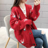 Spring Autumn Winter Oversized Sweater Coat Women Clothes Loose Mid Length Top Printing Knitting Cardigan Warm Top Tee Women's