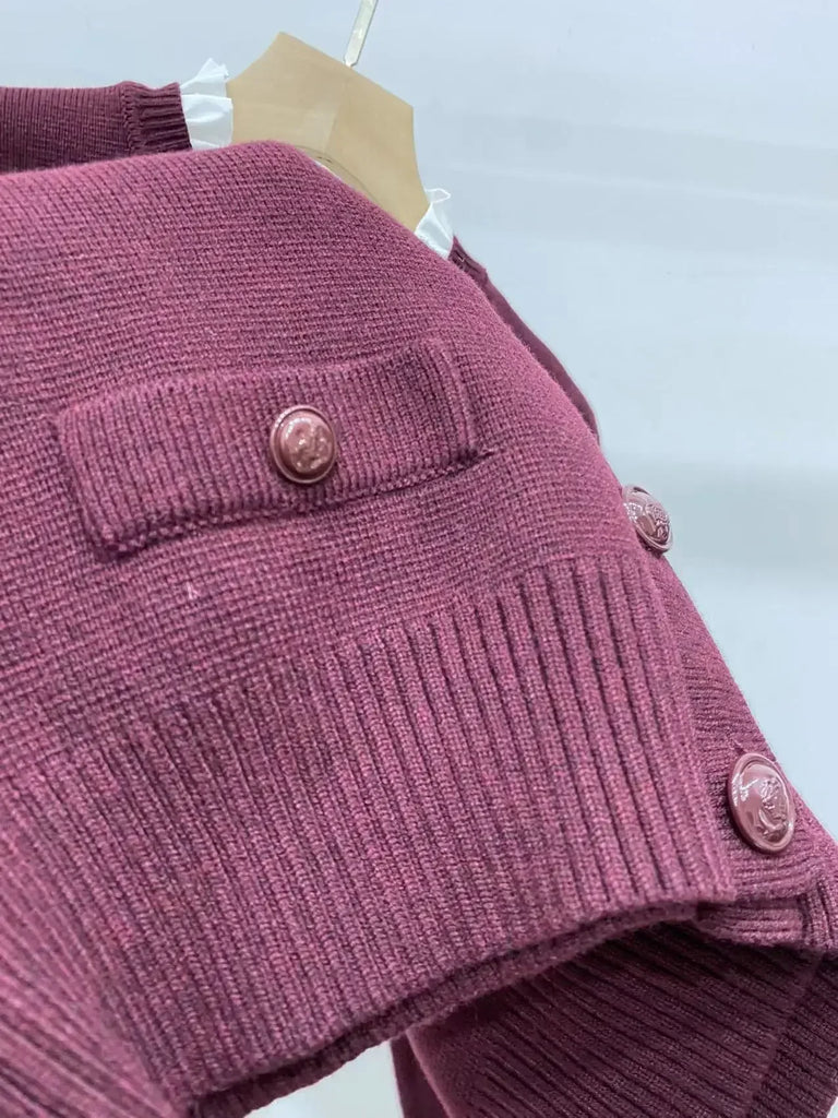 Knitted cardigan Wine red jacket short style detachable fungus collar elegant commuting S home 2024 autumn new style 5240180