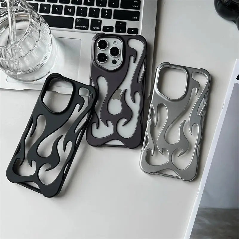 New 3D Flame pattern Hollow Slim Phone Case for iPhone 16 15 14 13 12 11 Pro Max 15 14 16 Plus Shockproof Protective soft Cover