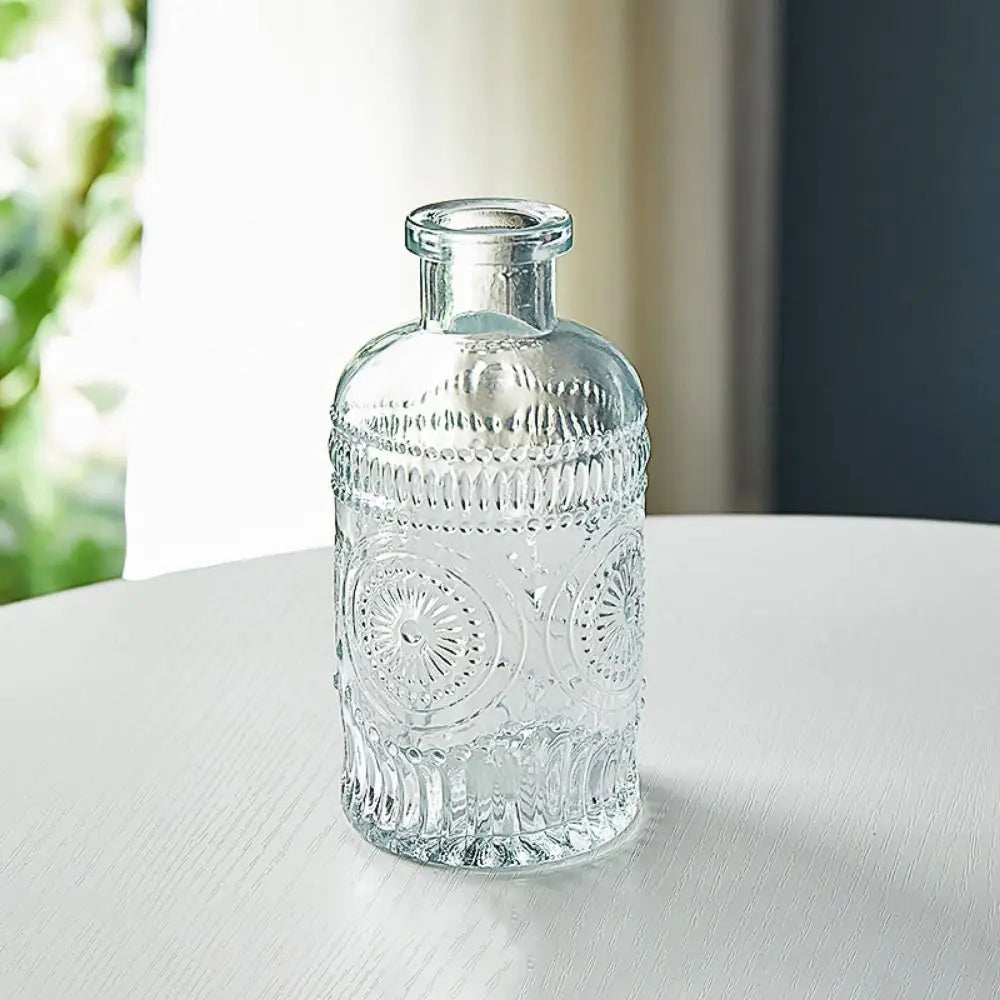 Simple Vintage Embossed Vase DIY Embossed Printing Mini Glass Vase Glass Creaft Transparent Hydroponics Vase