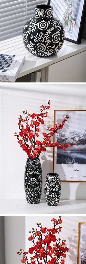 Vintage Printed Ceramic Vase, Plum Blossom, Dried Flower, Water, Decorative, Home Furnishings, Room Decor