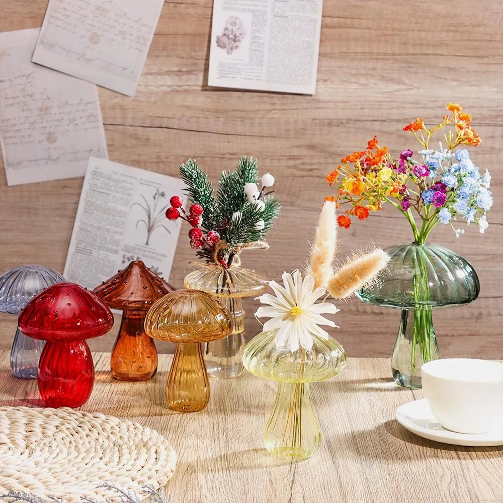 New Transparent Glass Flower Bottle Hydroponic Flower Pumpkin Glass Vase Mushroom Home Decoration Flower