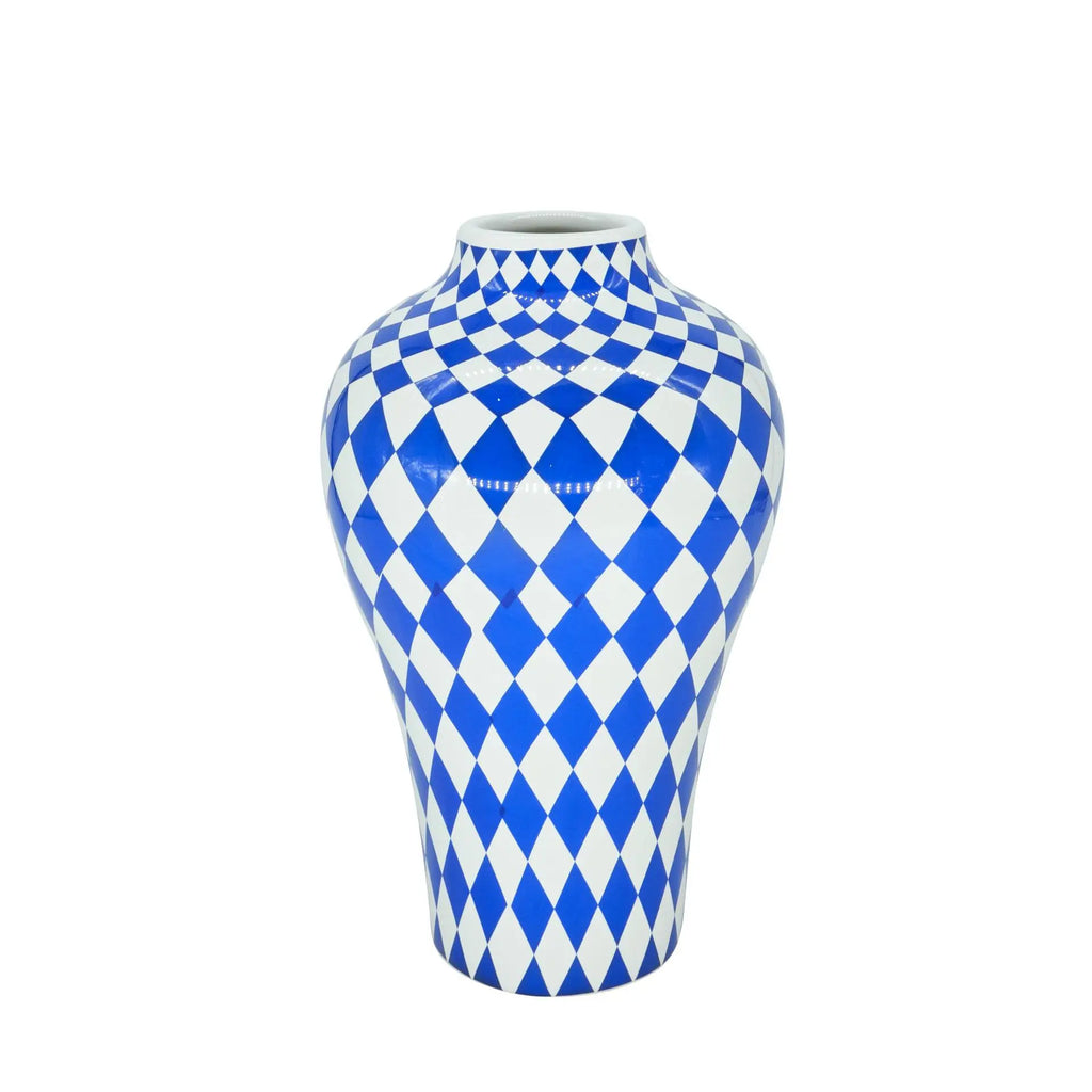 Ceramic Vase Blue Geometric Quilted Pattern Polka Dots Flower Arrangement Accessories Ceramic Crafts Home Decoration