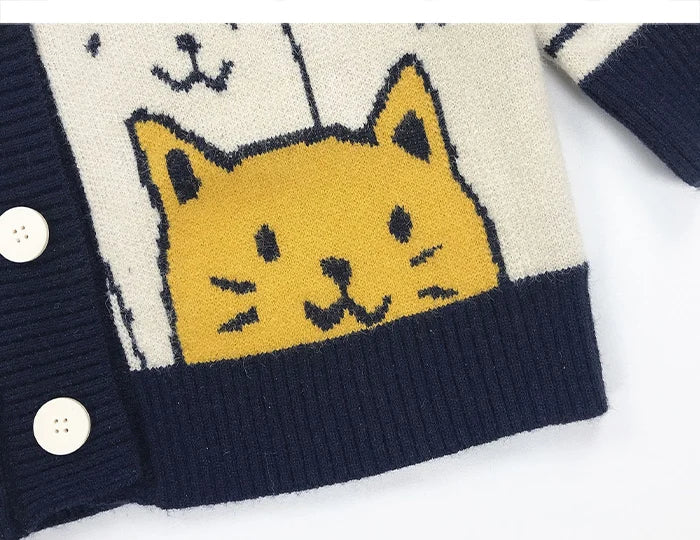 Harajuku Cartoon Cat Cardigan Sweater Men Streetwear Pattern College Knitwear Casual Knitted Japanese Knit Jacket Women Unisex