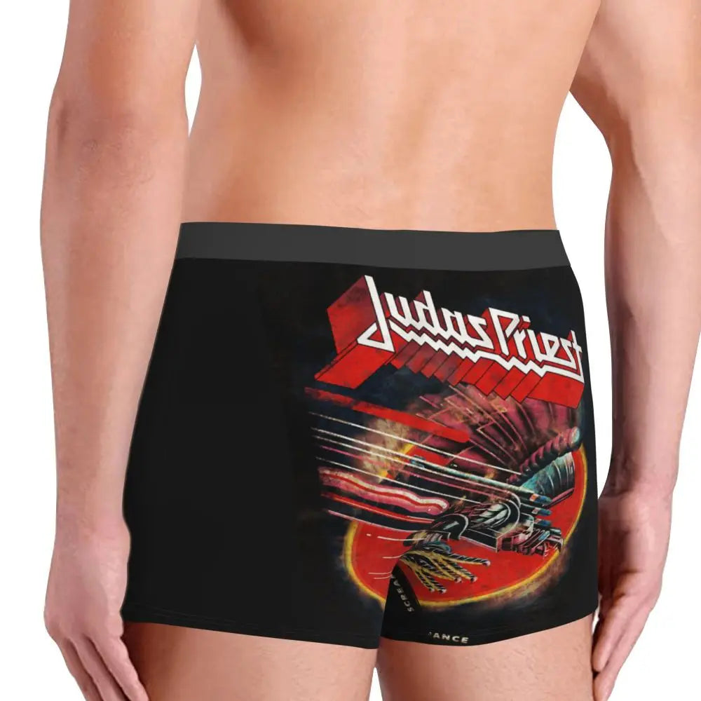Judas Priest Accessories British Steel Firepower Men Boxer Briefs Breathable Underwear Top Quality Print Shorts Birthday Gifts