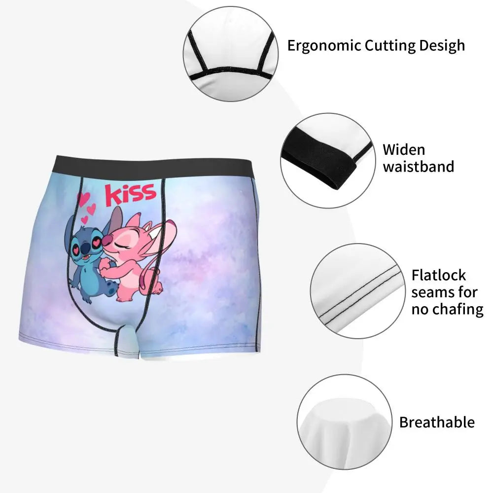 Boxer Lilo & Stitch Angel Love Alternative Shorts Panties Briefs Men Underwear Cartoon Cute Breathable Underpant Homme Plus Size