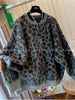 Deeptown Vintage Leopard Knit Cardigan Women Animal Print Harajuku American Retro Loose Sweater Button Long Sleeve Winter Casual