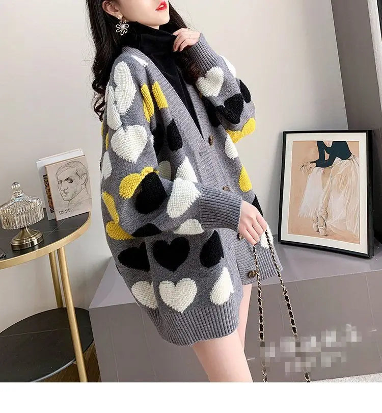 Loose and Lazy Sweater Coat Women's Autumn and Winter Thickened 2023 New Korean Version Versatile Long Knitted Cardigan