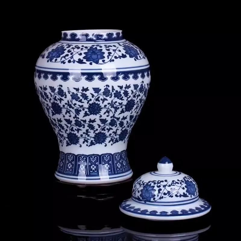 33CM Blue And White Ceramic General Jar Artwork Storage Jar Hotel Display Vase Home Decoration Dry Flower Vase