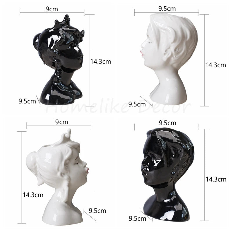 Ceramic Head Face Vase Small Lovers Kiss Statue Flower Pot White Black Modern Planter for Home Table Decoration Floral Art Gifts