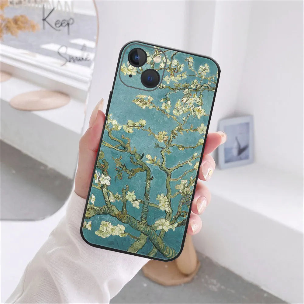 Art Van Gogh Starry Sunflower Phone Cover For iPhone 11 12 13 14 15 16 Pro Max X XR XS Max 15 16 Plus Black Soft Silicone Case