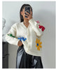 Women Loose-fit Embroidered Flower Cardigan Sweater Thick Casual Open Front Cardigan for Autumn and Winter 2024