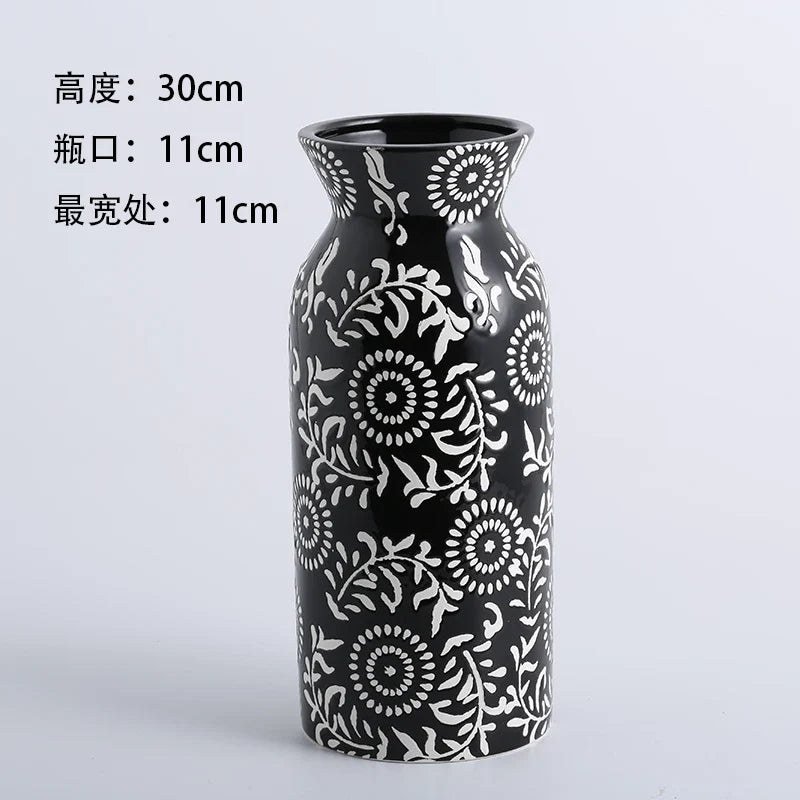 Vintage Printed Ceramic Vase, Plum Blossom, Dried Flower, Water, Decorative, Home Furnishings, Room Decor