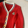 2024 Autumn Winter Preppy Style V-Neck Knitting Long Sleeve Cardigan Women Casual Appliques Single Breasted Female Loose Sweater