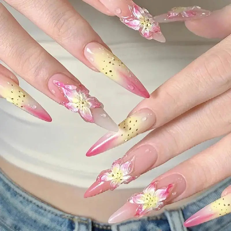 5D Sticker Lily Flower Nail Decals Jelly Nail Art Decorations Acrylic Adhesive Gel Sliders Summer Stickers Manicure Accessories