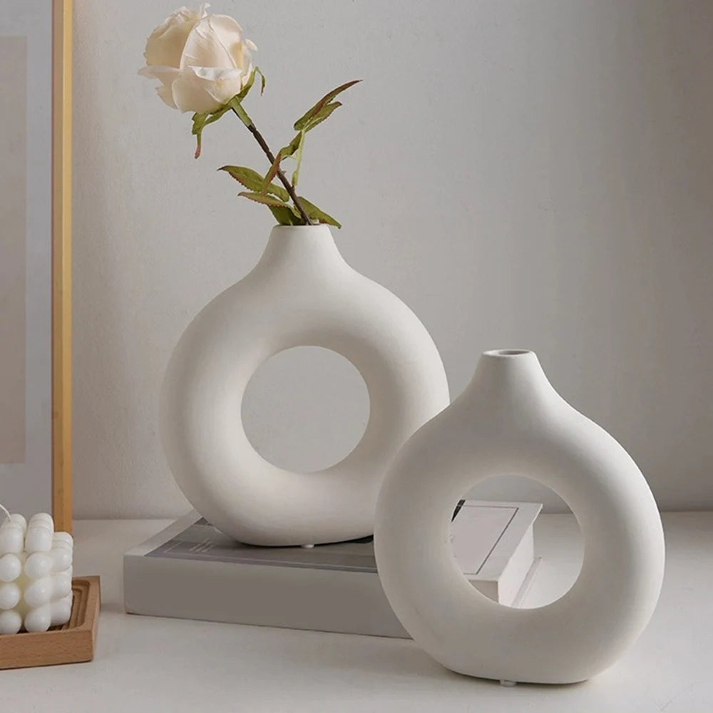 Plastic Circle Vase Donut Shape Living Room Decoration Dry Flower Vase Nordic Style Home Decor Furnishings Vase Room Decor