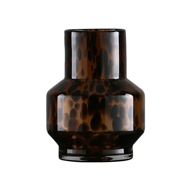 1PCS glass amber leopard print hydroponic vase creative retro apartment desktop decoration ornament living room decoration