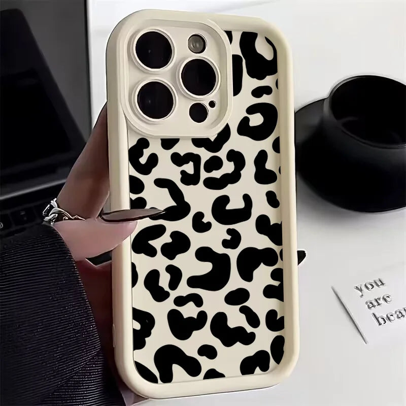 Black Leopard Print Pattern Silicone Phone Case For iPhone 11 12 13 14 15 16 Pro Max X XS XR 7 8 Plus SE 2 Shockproof Soft Cover