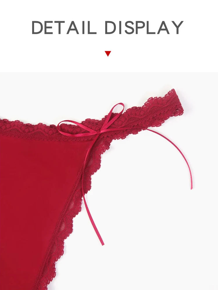 Yes Daddy Letters Print Underwear Cute Heart Women's Sexy Lace Thong Thin Strap Underwear Ripple Edge Wine Red Traceless GString