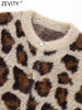 Zevity 2023 Women Vintage Leopard Pattern Fur Effective Knitting Sweater Female Chic Buttons Cardigan Coats Tops CT5834