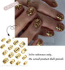 Gold 3D Water Ripple Sparkling Nail Art Fashion Glossy Short Fake Nails Detachable Finished False Nails Press on Nails with Glue