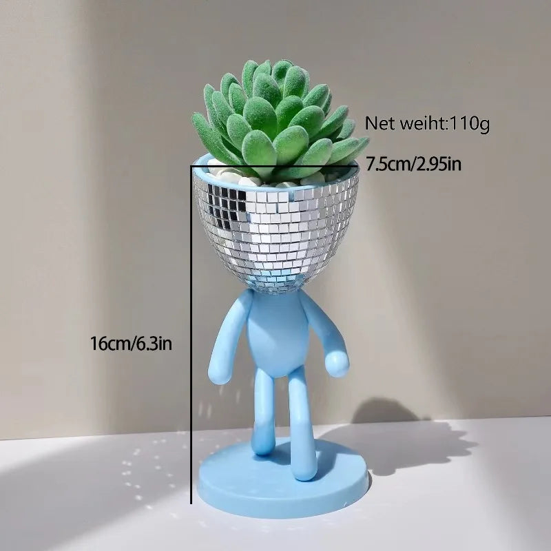 Disco Ball Flower Planter Creative Succulent Planter Pot Walking Man Figurine Flower Plants Vase Container Home Garden Decor