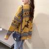 Women's V-neck Long Sleeve Vintage Fold Cartoon Sweater Spring and Autumn New Loose Fashion Pocket Button Knitted Cardigan Coat