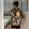 Women Sweet Cute Oversize Flannel Bear Pattern Sweater Korean Fashion Long Sleeve Zip Hoodie Y2k Autumn Tops Cardigan Sweaters