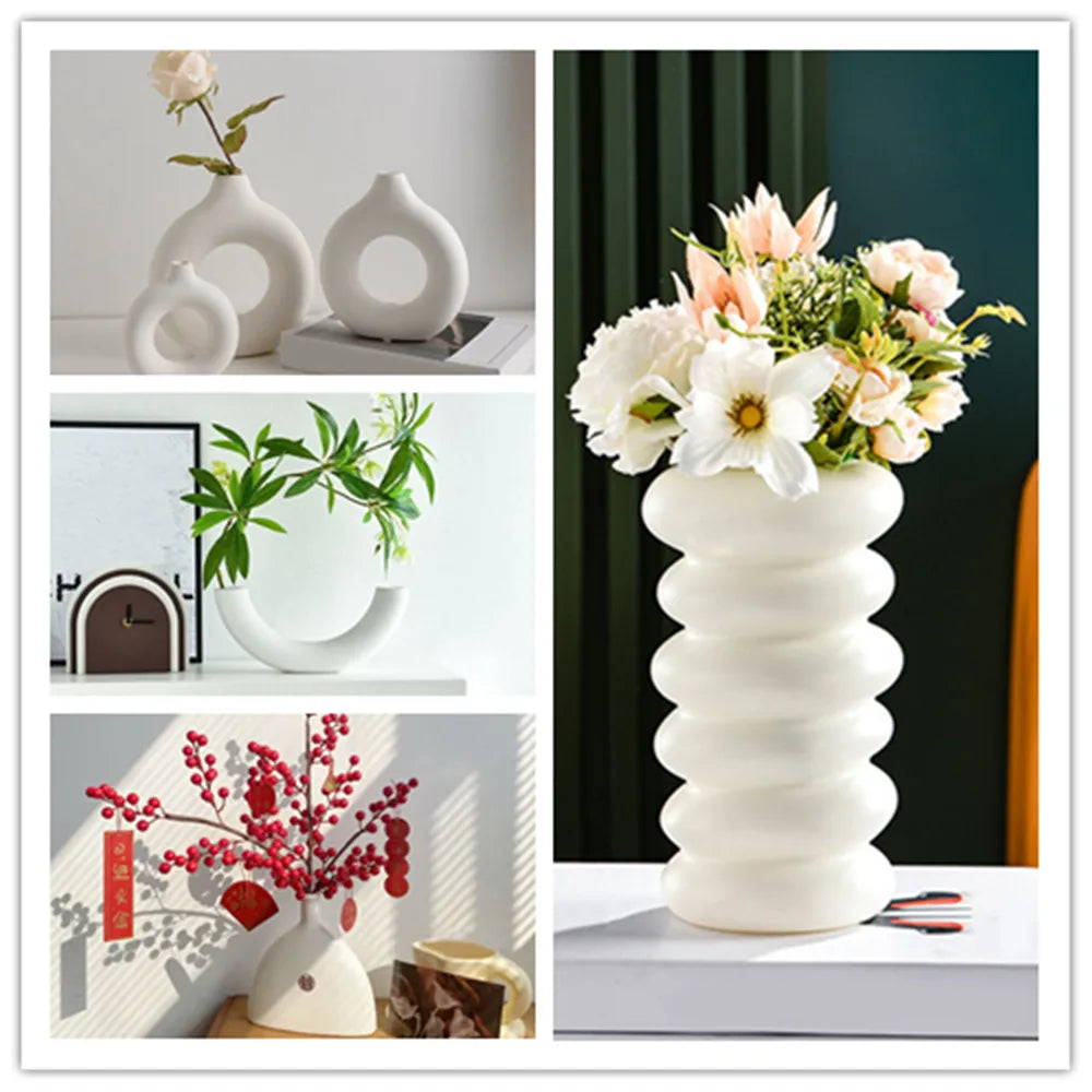 Circle Vase Flower Donut Shape Vase Living Room Decoration Nordic Style Plastic Vase Creativity Desktop Home Decoration Supply