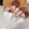 10pcs/set Cartoon Capybara Bear Autumn-Winter False Nails Cute Short Handmade Press-On Nails Set for Women and Girls Dropship