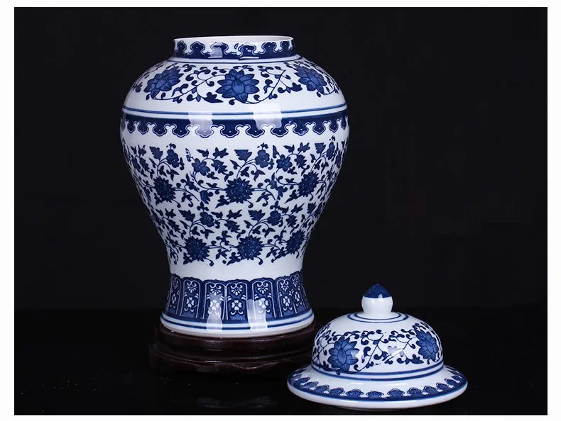 33CM Blue And White Ceramic General Jar Artwork Storage Jar Hotel Display Vase Home Decoration Dry Flower Vase