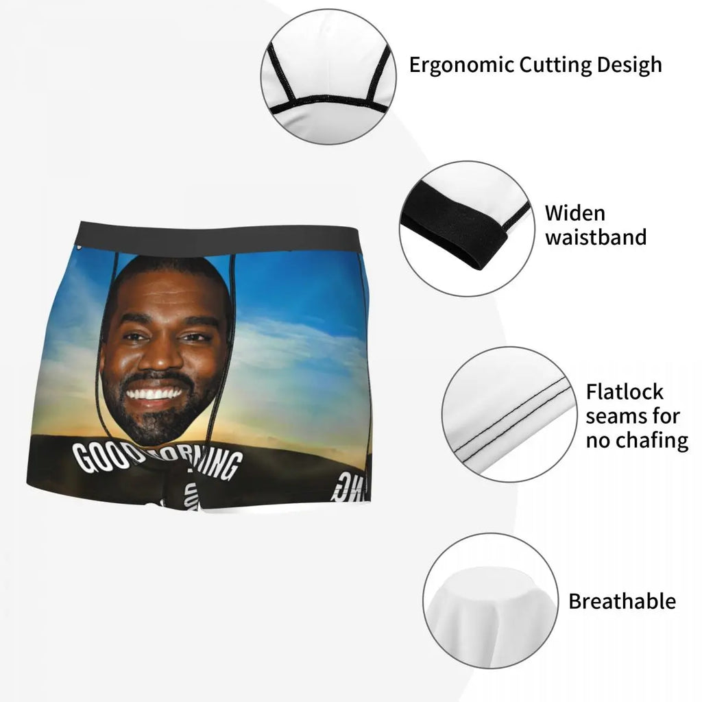 Custom Funny Kanye West Meme Boxer Shorts For Men 3D Print Sexy POP Rapper Underwear Panties Briefs Soft Underpants