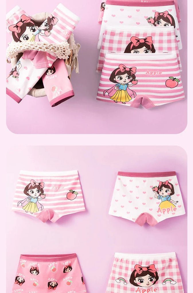 4pcs Little Girl Boxers Panties Toddler Girls Cute Cartoon Printing Boyshorts Underwear Pink Children Girl Underpants 1-14 Years
