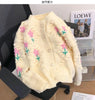 Sweet Flower Jacquard Knitting Cardigan Women Autumn Winter Fashion Solid Color Sweater Coat All-match Office Lady Knitwear Tops