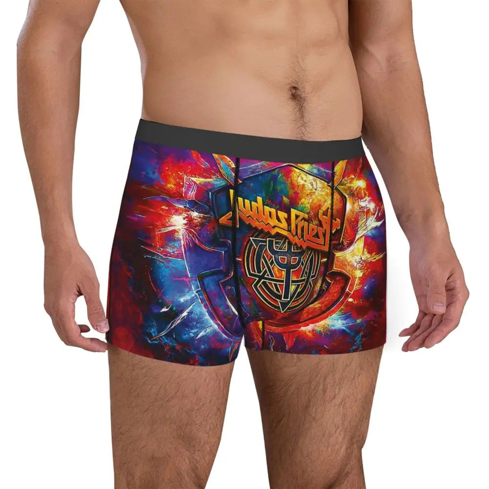 Judas Priest Accessories British Steel Firepower Men Boxer Briefs Breathable Underwear Top Quality Print Shorts Birthday Gifts