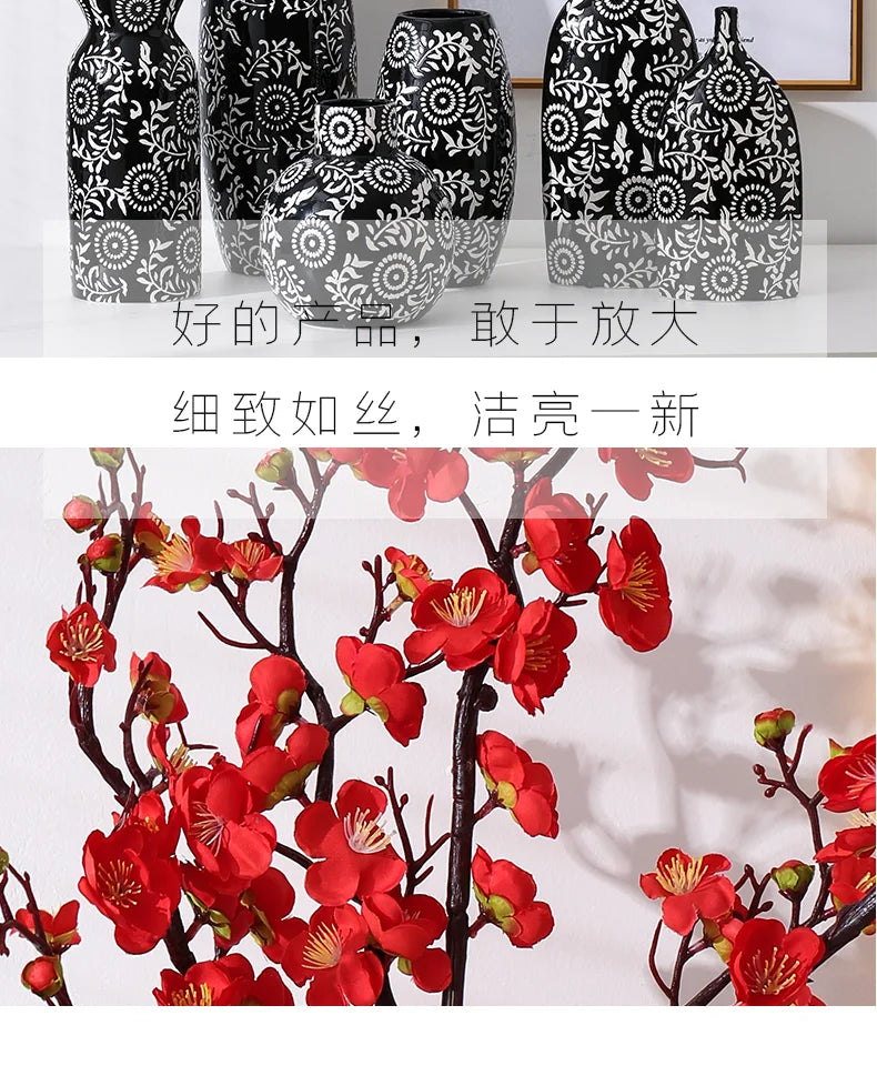 Vintage Printed Ceramic Vase, Plum Blossom, Dried Flower, Water, Decorative, Home Furnishings, Room Decor