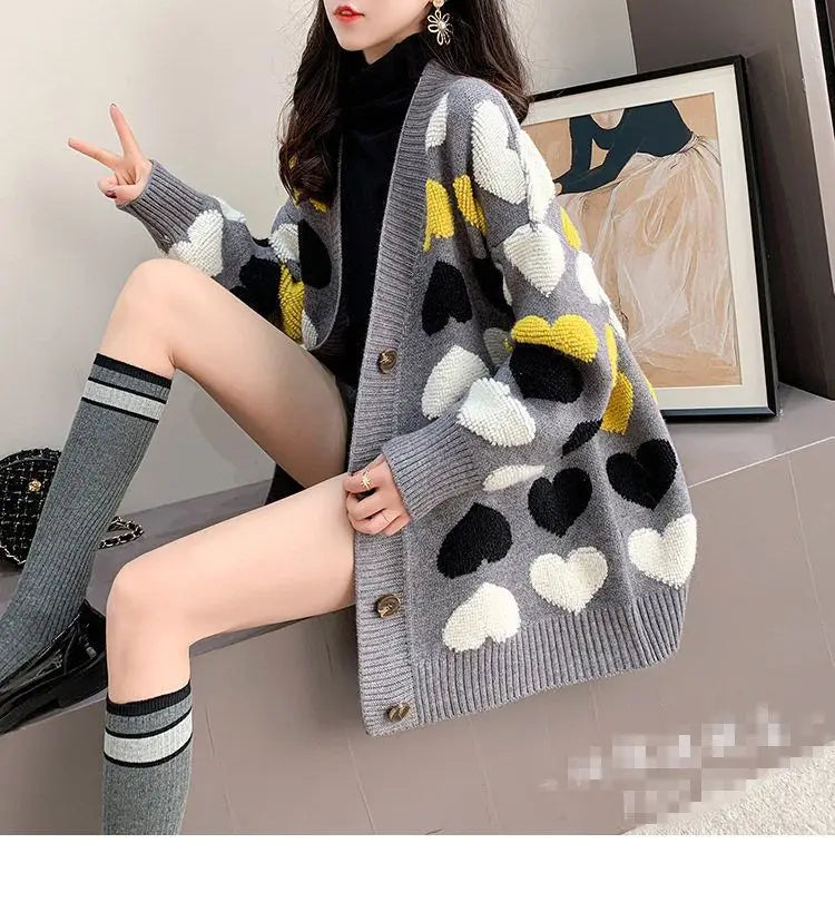 Loose and Lazy Sweater Coat Women's Autumn and Winter Thickened 2023 New Korean Version Versatile Long Knitted Cardigan