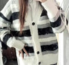 Striped Plush V-neck Sweater Women's Loose Casual Brushed Knit Trendy Couple Versatile Comfortable Harajuku High Street Cardigan