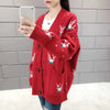 Spring Autumn Winter Oversized Sweater Coat Women Clothes Loose Mid Length Top Printing Knitting Cardigan Warm Top Tee Women's