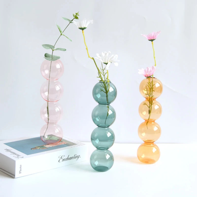 New Nordic Glass Bubble Vase INS Flower Arrangement Modern Creative Spherical Flower Vases Home Decoration Birthday Gift Pots